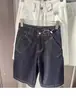 Shorts Jeans de Cor Contrastante de Tamanho Grande Europeu e Americano para Mulheres Verão Finos Soltos Retos Calças de Cinco Pontos Cintura Alta Slim Calças Retro