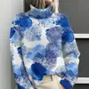 Estación Independiente de Amazon Temu Chaqueta Cardigan Suéter de Cuello Alto Estampado Abstracto Tie-Dye 3D para Mujer E127