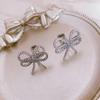 Estilo japonês e coreano Internet celebridade dupla camada arco brincos Diamante-embutido brincos elegantes s925 agulha de prata brincos populares entrega de uma peça