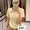 Camiseta de Punto de Seda Helada Casual con Aberturas y Cuello de Solapa de Manga Corta para Mujer, Nueva de Verano Única y Delgado Ajuste Estilo Camisa Fábrica