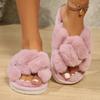 Chinelos Peludos Populares Transfronteiriços para Mulheres, Uso Externo Outono e Inverno, Antiderrapantes Internos com Solado Grosso de Pelúcia Fofo, Chinelos de Algodão para Maternidade