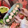 Vajilla Estilo Hotpot Montaña Sanxuan, Plato Trío de Verduras, Hongo Enoki, Plato con Forma de Barco Imitación Madera