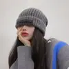 Chapéu de Lã Quente Tricotado para Circunferência Craniana Grande para Outono e Inverno, Caimento Solto, Chapéu Slouchy que Afina o Rosto, Proteção de Orelha Estilo Japonês, Touca Protetora Fria