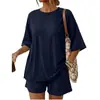 Conjunto de dos piezas de verano 2026 para mujer, estilo europeo y americano, cruzado, holgado, de manga corta, con shorts