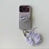 Diseño de lazo a cuadros de estilo coreano, de lunares, con forma de corazón y adornado con pedrería, adecuado para fundas de teléfono iPhone 18 Pro Max, Apple 17 con bordes redondeados y iPhone 16