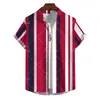 Camisa nueva para hombre de estilo transfronterizo, fresca, a rayas, impresión digital 3D, cárdigan casual hawaiano de manga corta