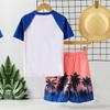 Roupa de Banho Infantil Meninos Roupa de Banho Dividida 2025 Nova Estampa de Coqueiro Manga Curta Shorts de Praia Roupa de Banho Meninos