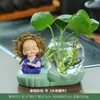 Jarrón de Cerámica para Cultivo de Agua con Diseño de Monje de Sombrero de Paja, Contenedor de Plantas, Recipiente para Arreglos Florales, Regalo para Escritorio de Sala de Estar/Oficina, Estilo Zen