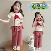 Conjunto de Verão Desenho Animado para Meninas 2026 Novo Estiloso Moderno Roupa de Verão para Bebês Conjunto de Duas Peças Calças Xadrez Casuais Coreanas