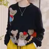 Suéter Pulóver Redondo con Dibujo de Oso de Caricatura Dulce para Mujer, Nuevo Estilo Otoño e Invierno, Suéter de Punto Elegante y Juvenil con Mangas Largas para Mujer, Moderno