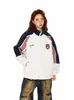 Sudadera Retro Americana de Color Contrastante con Cuello Alto para Mujer, Otoño Temprano, Delgada, Talla Grande, Holgada, Versátil, Chaqueta con Cremallera tipo Cárdigan
