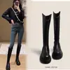 Botas Largas para Mujer de Nuevo Estilo con Forro de Felpa, Circunferencia Amplia de la Pantorrilla, Suela Gruesa, Apertura Amplia Otoño e Invierno, Botas de Talla Grande con Corte en V Alto