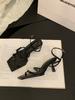 Sandalias de Tacón Alto con Tiras Francesas Zapatos de Mujer 2023 Nuevo Verano Negro Elegante Socialité Tacón de Aguja Zapatos Romanos