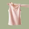 Nuevo Chaleco Grueso Cálido con Forro de Polar de Rayas Pit Otoño e Invierno Color Sólido Cuello Redondo Corte Delgado Ropa Base Muscular Camiseta Base para Mujer