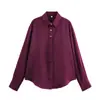 ZA comercio exterior 2020 primavera y otoño nuevo estilo europeo y americano para mujer solapa fila de botones dorados textura de satén de seda camisa