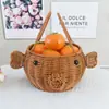Cesta de Almacenamiento Tejida de Mimbre Sintético, Bolso de Mano para el Hogar, Cesta Redonda para Frutas, Cesta para Picnic al Aire Libre, Cesta de Regalo