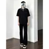 Camisa Polo Negra de Manga Corta Estilo Academia para Hombres y Mujeres, Camiseta Falsa de Dos Piezas con Parches a Cuadros, Cuello, Hombro Normal, Manga Media Americana