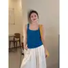 Top Regata Azul Estilo Coreano para Mulheres, Peça de Roupa para o Verão, Top Curto de Tricô sem Mangas com Costas Bonitas, Modelagem Slim