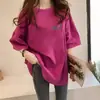 Camiseta de Manga Curta Oversized Estilo Europeu Nova Coleção Verão 2026 para Mulheres com Estampa de Letras, Algodão Puro, Comprimento Médio, Corte Solto, Top Emagrecedor