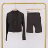 Conjunto de Chaqueta con Capucha Corta y Pantalón de Cinco Cuartos Lulu Df, Ajustado con Capucha Elástico Transpirable Ropa de Fitness Yoga