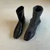 Botines elásticos retro adelgazantes para mujer, punta cuadrada, cremallera trasera, adelgazantes, elegantes, botines de tobillo para ir al trabajo, tacón grueso, botines pequeños color nude