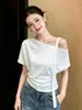 Camiseta Blanca de Verano Nueva Francesa de un Solo Hombro para Mujer, Manga Corta, Ajustada, Diseño Favorecedor, Top A13236