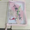 Bolsa de documentos portátil na cor macaron, bolsa de livros para estudantes, bolsa transparente com zíper de alta aparência para armazenamento de livros e provas