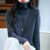 Suéter de cuello alto acanalado grueso para mujer con corte holgado, hecho de punto de lana