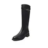 Botas de montar de tubo recto de piel de vaca completa con hebilla pequeña estilo británico 2026 tacón medio grueso de cuero genuino circunferencia de tubo pequeño botas largas para mujer