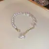 Pulsera Redonda de Perlas Incrustadas con Diamantes Estilo Francés, Lujo Ligero, Sensación de Alta Gama, Pulsera Versátil, Diseño Moderno y Elegante, Joyería al por Mayor