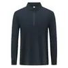 Camisa tipo polo de manga larga, peso pesado, con cremallera media y cuello alto, de lyocell mercerizado de doble cara para primavera y otoño, con logo impreso personalizado, en stock