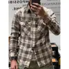 Camisa de Cuadros Estilo Retro Americano Ropa de Trabajo para Hombre Franela Cepillada Cómoda Casual Primavera y Otoño Versátil Camisa Chaqueta Americana