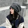 Gorro de tricô jacquard estilo coreano para outono e inverno, nova moda feminina, caimento solto, afina o rosto, gorro pullover moderno