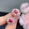 Nuevos Pendientes de Botón de Rubí con Piedra Principal de Cristal Transparente de 4*6 mm, Incrustación de Artesanía Fina en Plata 925