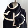 Bufanda de Combinación de Colores Blanco y Negro Invierno Nueva de Gama Alta con Marco Tejida de Lana Diseño de Nicho Bufanda Versátil para Niños y Niñas