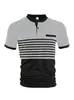 Nova Camisa Polo Casual Masculina da Amazon com Bolso no Peito, Gola V, Listras Abotoadas, Color-Blocking, Camiseta Versátil