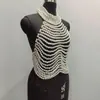 Cadena Corporal Sexy y Exagerada Hecha a Mano con Perlas Artificiales, Chaleco de Perlas Artificiales, Estilo Europeo y Americano, Resistente, con Cuentas, para el Pecho, sin Espalda