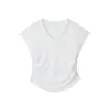 Camiseta de Verão Heyhenry de Alta Qualidade, Slim Fit, Confortável, de Algodão e Linho, Manga Curta para Mulheres, Decote V, Top Slim Fit que Valoriza o Corpo