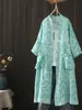 Vestido Floral de Verão 2026 para Mulheres, Manga Três Quartos, Caimento Solto, Emagrecedor, Vestido Cardigã Versátil, Vestido de Gaze de Algodão de Comprimento Médio