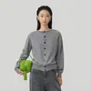 Suéter cardigan de lã 100% com gola redonda para mulheres, nova coleção outono 2026, estilo coreano, elegante e versátil suéter de lã tricotado de manga longa