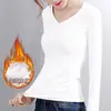 Camiseta Base Sem Costura Feminina Outono e Inverno Nova Veludo Temperatura Constante Forrada Veludo Manga Longa Camiseta Fina Fibra de Aquecimento Top Quente