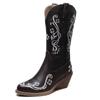 Jishu 2024 Otoño e Invierno Botas de Estilo Étnico Botas de Caballo Botas de Mujer Capa Superior Piel de Vaca Cuña Tacón Alto Retro Manga Botas Individuales