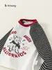 Roupa Infantil Bangxuan Camiseta para Meninos Primavera e Outono Nova Gola Redonda Manga Raglan Bebê Pulôver Infantil Estampado Moderno