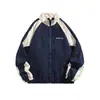 Chaqueta retro japonesa con bloques de color y cuello alto para hombre, abrigo casual de estilo universitario de moda para primavera y otoño, corte holgado, para pareja