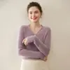 Suave y Acogedor~ Nuevo Suéter de Cachemir 100% Puro Otoño e Invierno para Mujer, Suéter Base de Punto Ajustado con Cuello en V