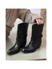 Primer Encuentro con la Moda de Nicho: Botas de Mezclilla Ajustadas, Botines Retro con Hebilla de Cinturón para Mujer, Botas de Montar Sencillas de Tacón Grueso