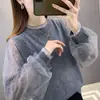 Suéter holgado de retazos de encaje para mujer, Nuevo estilo transfronterizo para primavera y otoño 2025, Suéter elegante de manga larga, Tejido de punto fino