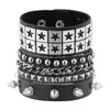 Conjunto de 3 peças de pulseiras retrô com estrela de cinco pontas, estilo punk, sucesso de vendas entre a Europa e os Estados Unidos, com corrente de rebites personalizada e detalhes em couro.