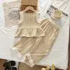Conjunto Informal Elegante para Niñas de Denim Sintético, Nuevo Estilo de Verano con Chaleco y Pantalones de Pierna Ancha para Niños, Ropa Infantil Popular para Venta al por Mayor Transfronteriza