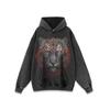 Estilo japonês Tiger Head White Ink Direct Injection Printing Wash Water-made Old Hooded Sweater Ins Street Fashion Brand Capuz de manga comprida para homens
